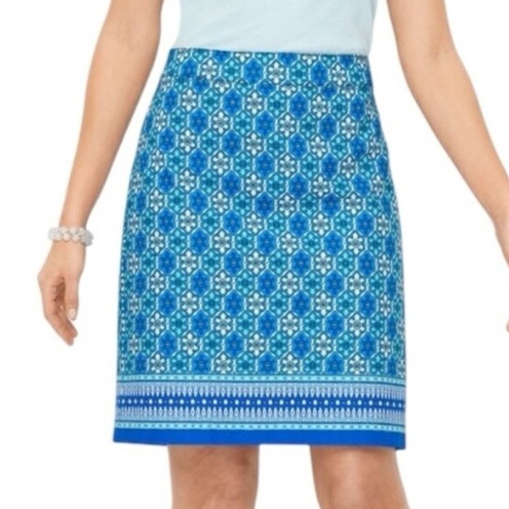 Talbots Canvas A-Line Skirt Tiny Medallions‎ Blue Size 4 Preppy Beachy Vacation